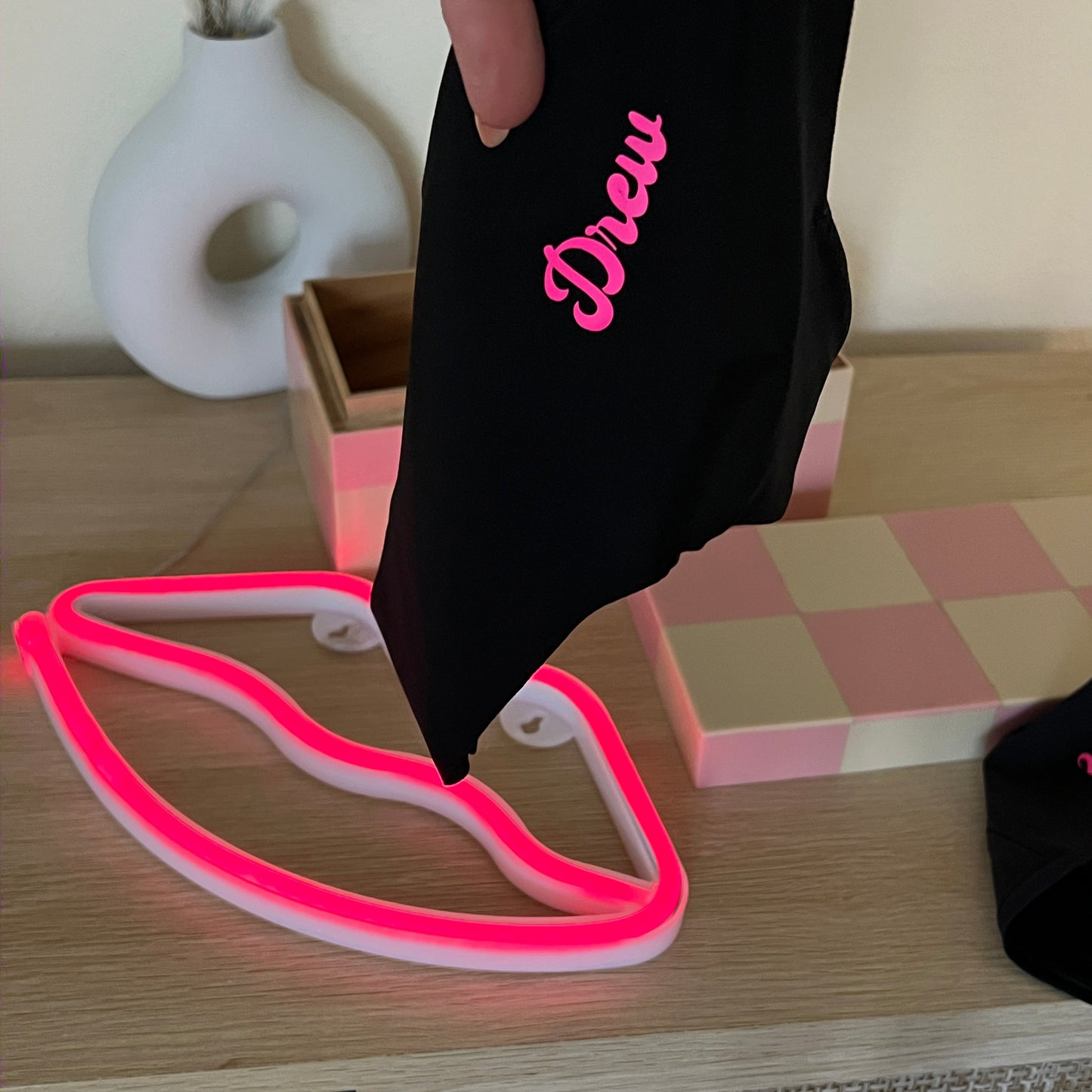 Custom black thong with pink lettering featuring a personalized name – perfect Valentine’s gift for him.
