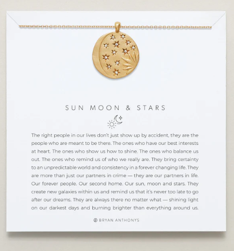 14k gold celestial necklace with sun, moon, stars design, crystal-studded 19mm pendant, adjustable 16-18 inch chain, nickel-free and hypoallergenic. Elegant  gift for her—girlfriend, wife, or someone special. Best zodiac gift 2025