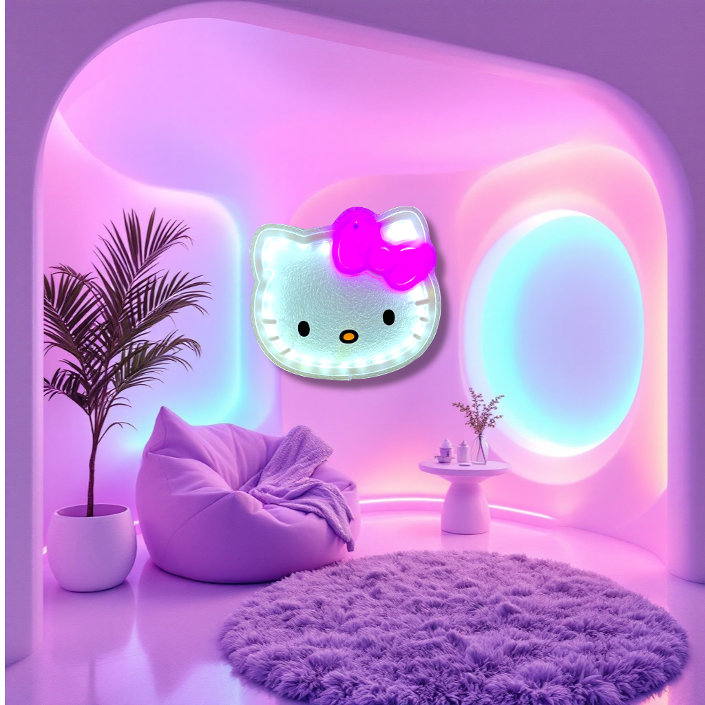 Soft-glow Hello Kitty wall lamp for aesthetic lovers and collectors. Add a dash of nostalgia and charm to your room with this lightweight, battery-powered acrylic light shaped like Hello Kitty. Perfect for Instagram-worthy setups and dorm styling. Glows beautifully in cozy or pastel room themes.