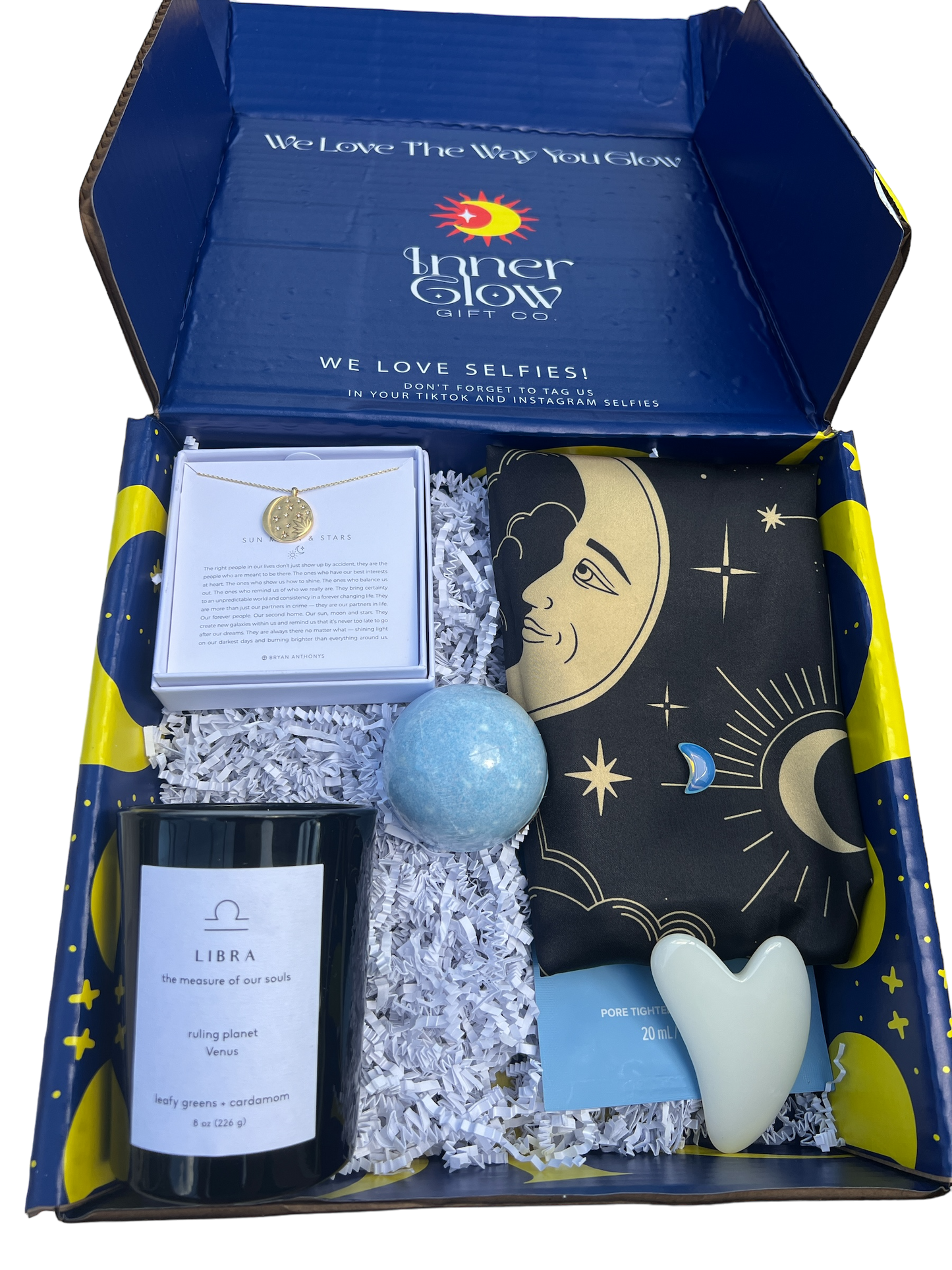 Celestial Shine Zodiac Gift Box Set with Self Care Items, Candle, Beauty, Satin Pillowcase Gifts and More