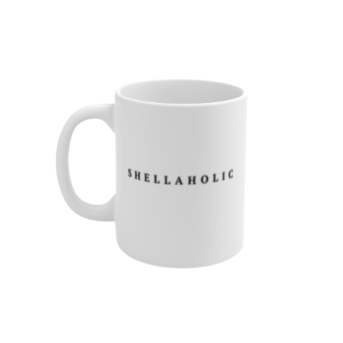 Shellaholic beach lover coffee mug with shell collector quote for sheellers and coastal gift shoppers.