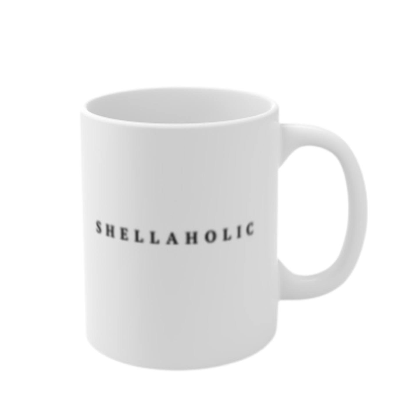 Shellaholic beach lover coffee mug with shell collector quote for sheellers and coastal gift shoppers.