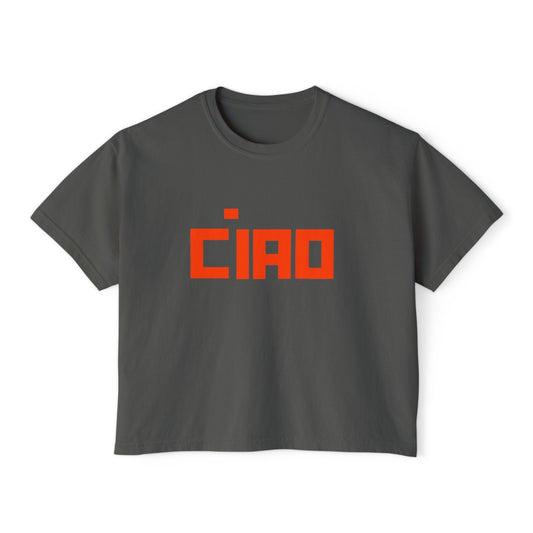 Graphic CIAO T Shirt, Vintage Grey and Red T-Shirt, Slight Crop